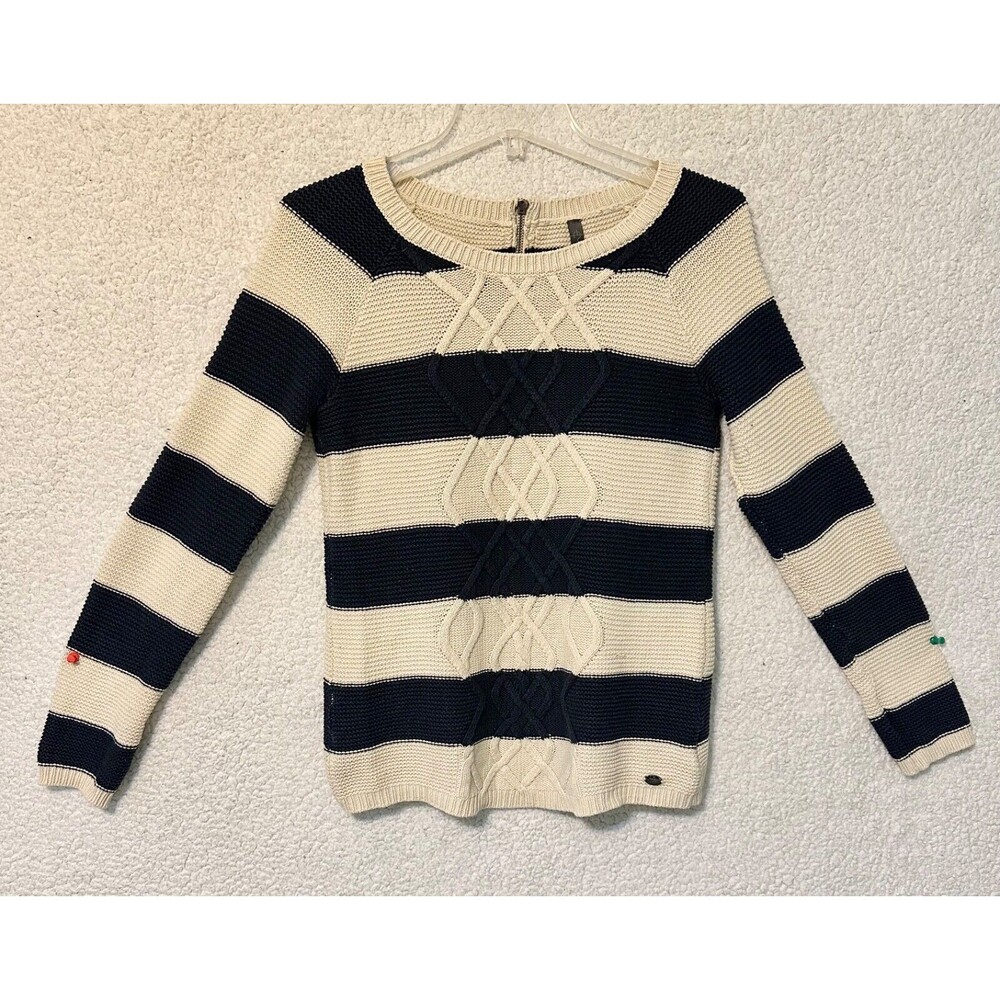 Fuga‎ Women's Sweater Size S Navy/Cream Cotton Blend Zipper Back